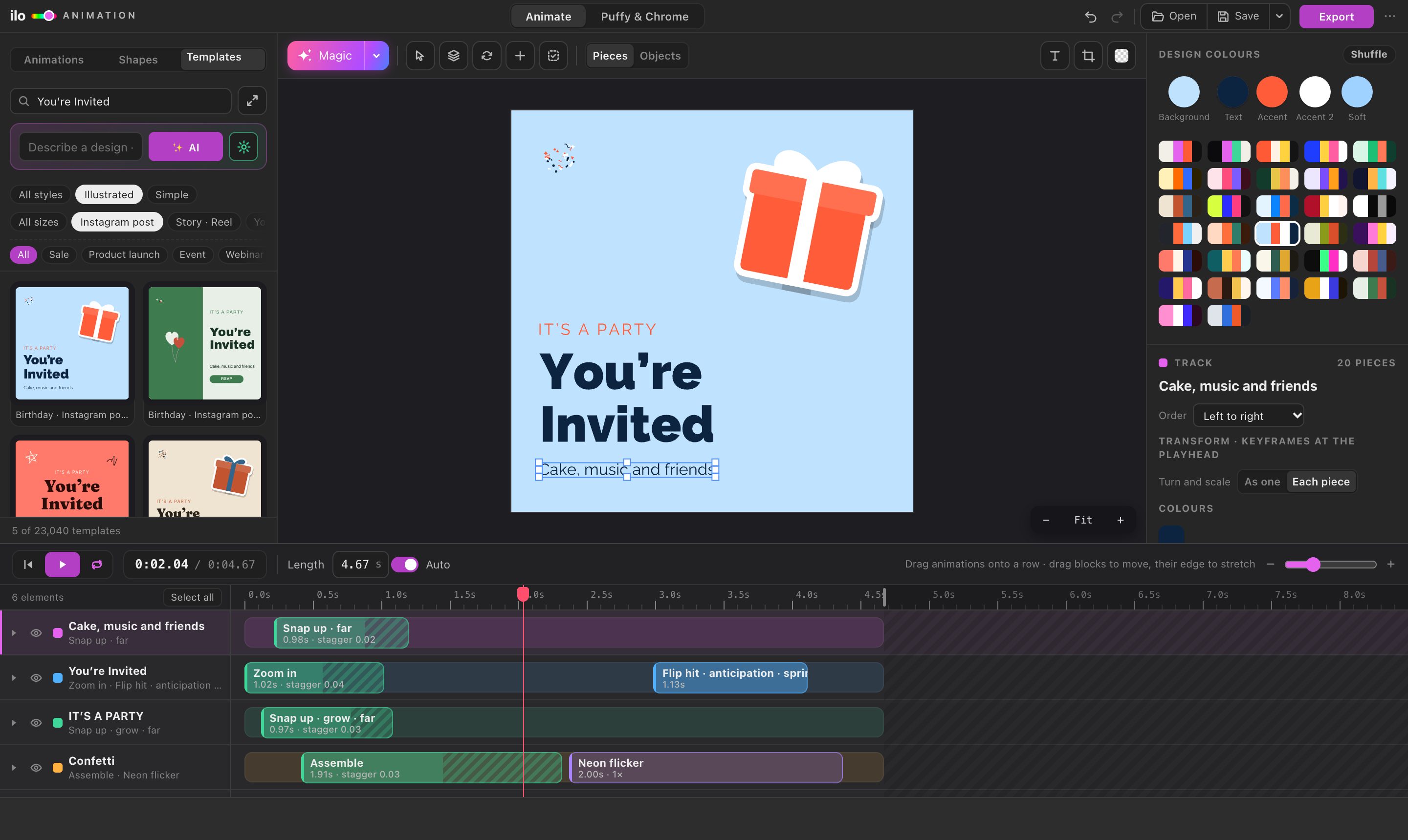 Ilo Animation online: templates for posts, stories and banners in every size