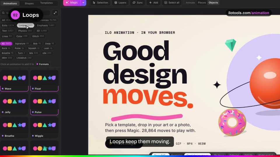 28,864 animations, a tour.: a step of the tutorial on the real software