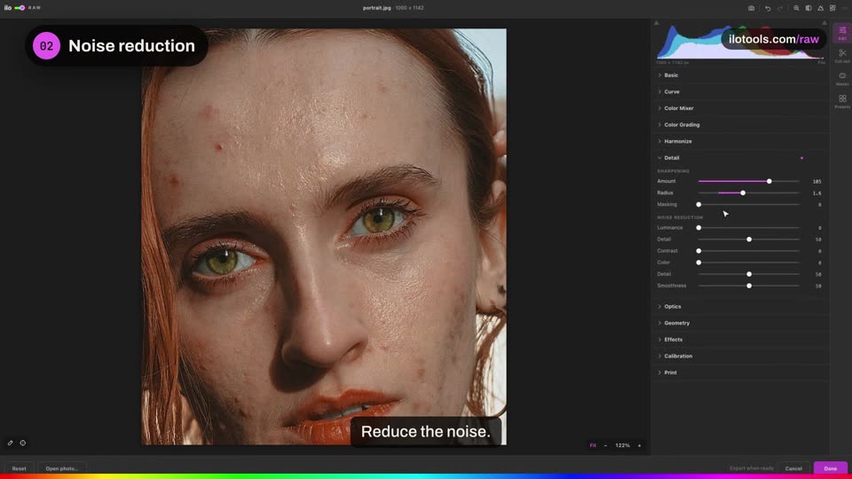 Sharpen, straighten and correct.: a step of the tutorial on the real software