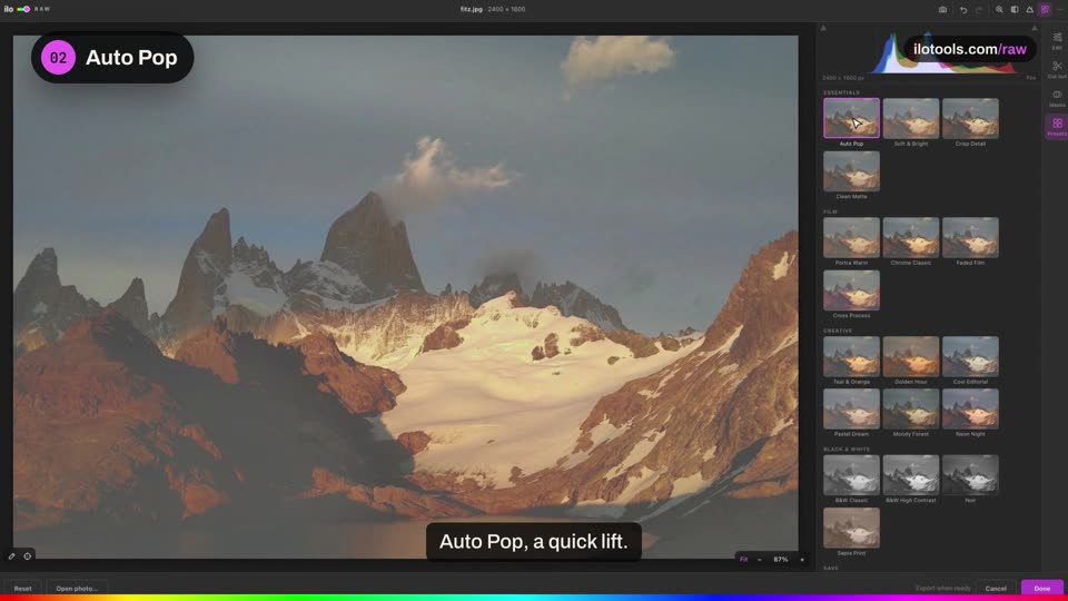 Eighteen looks in one click.: a step of the tutorial on the real software