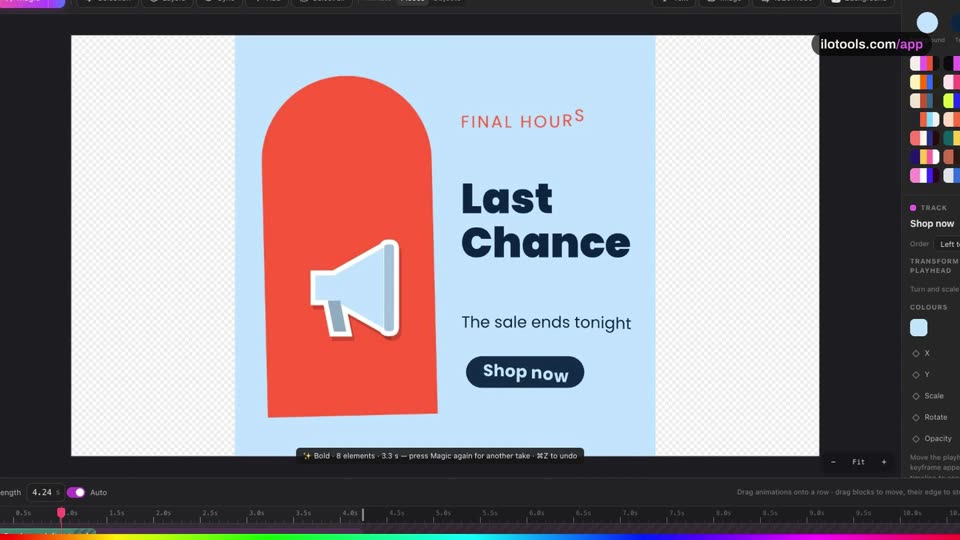 A sale story that moves.: a step of the tutorial on the real software