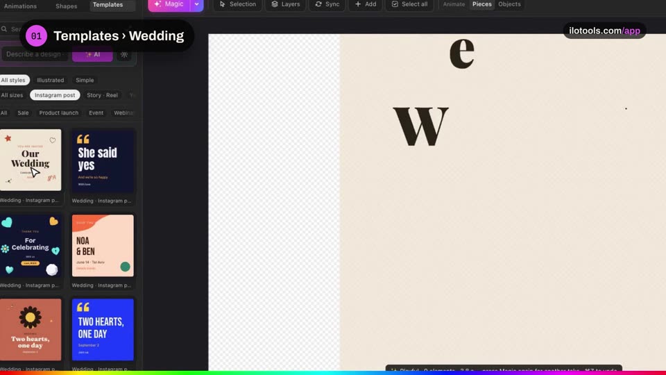 An animated wedding invitation.: a step of the tutorial on the real software