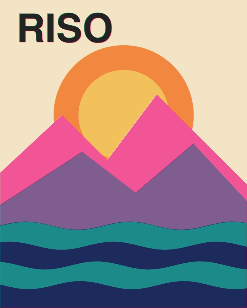 The poster separated into three Riso inks